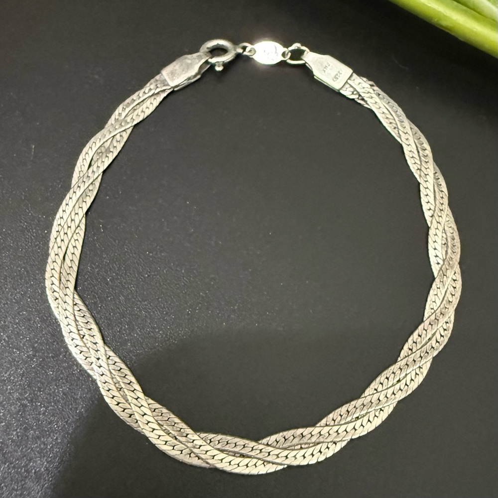 Vintage 925 Sterling Silver Braided Woven Snake Chain 7.25” Bracelet 4g.